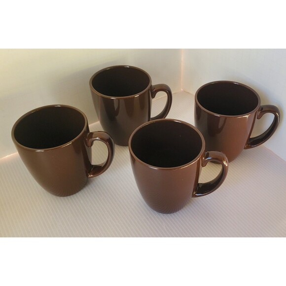 Corelle Coordinates Stoneware Chocolate Brown Mugs Lot Set Of 4 Coffee Tea Cups - Picture 8 of 8